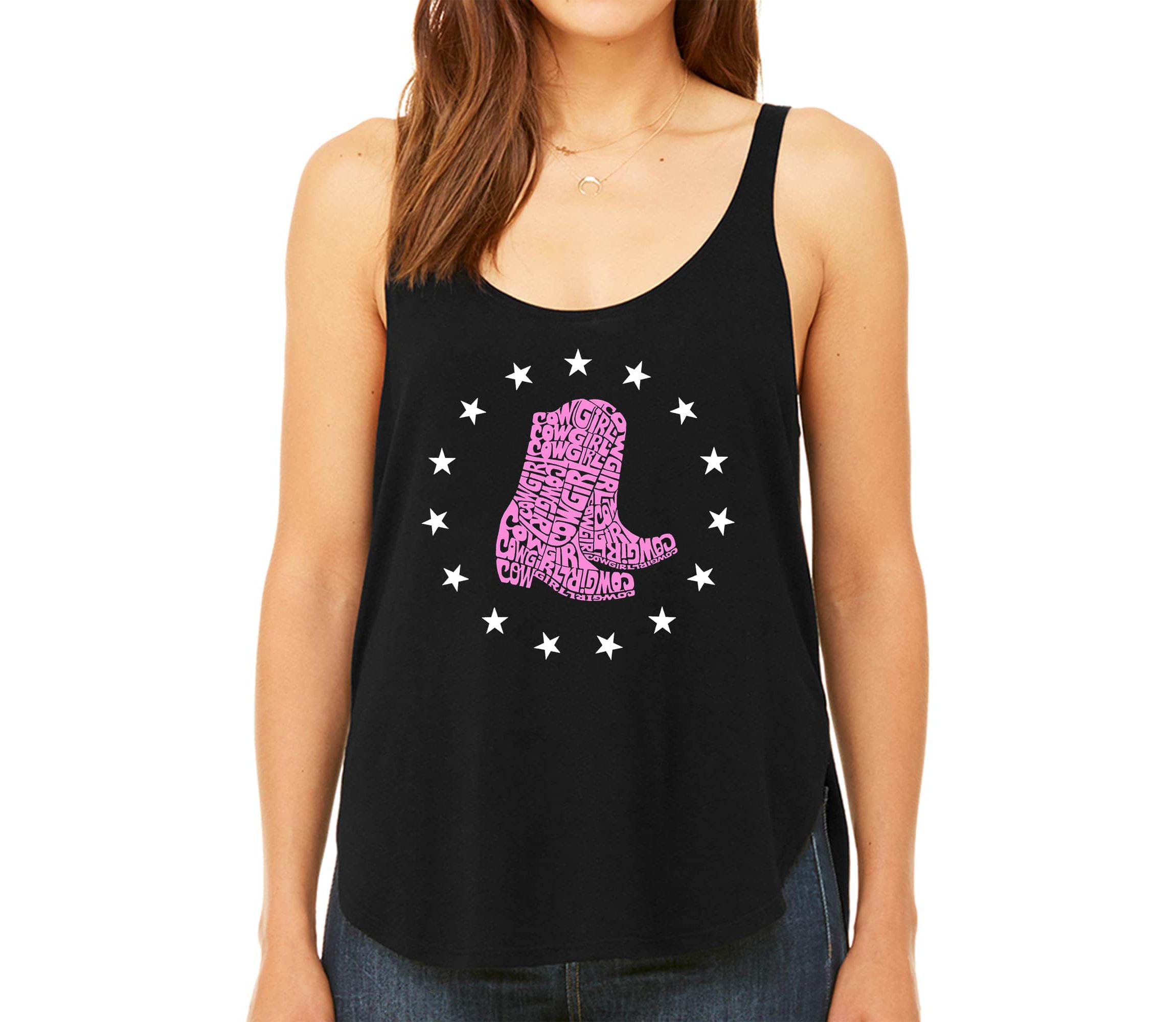 Cowgirl Boots - Womens Premium Word Art Flowy Tank Top