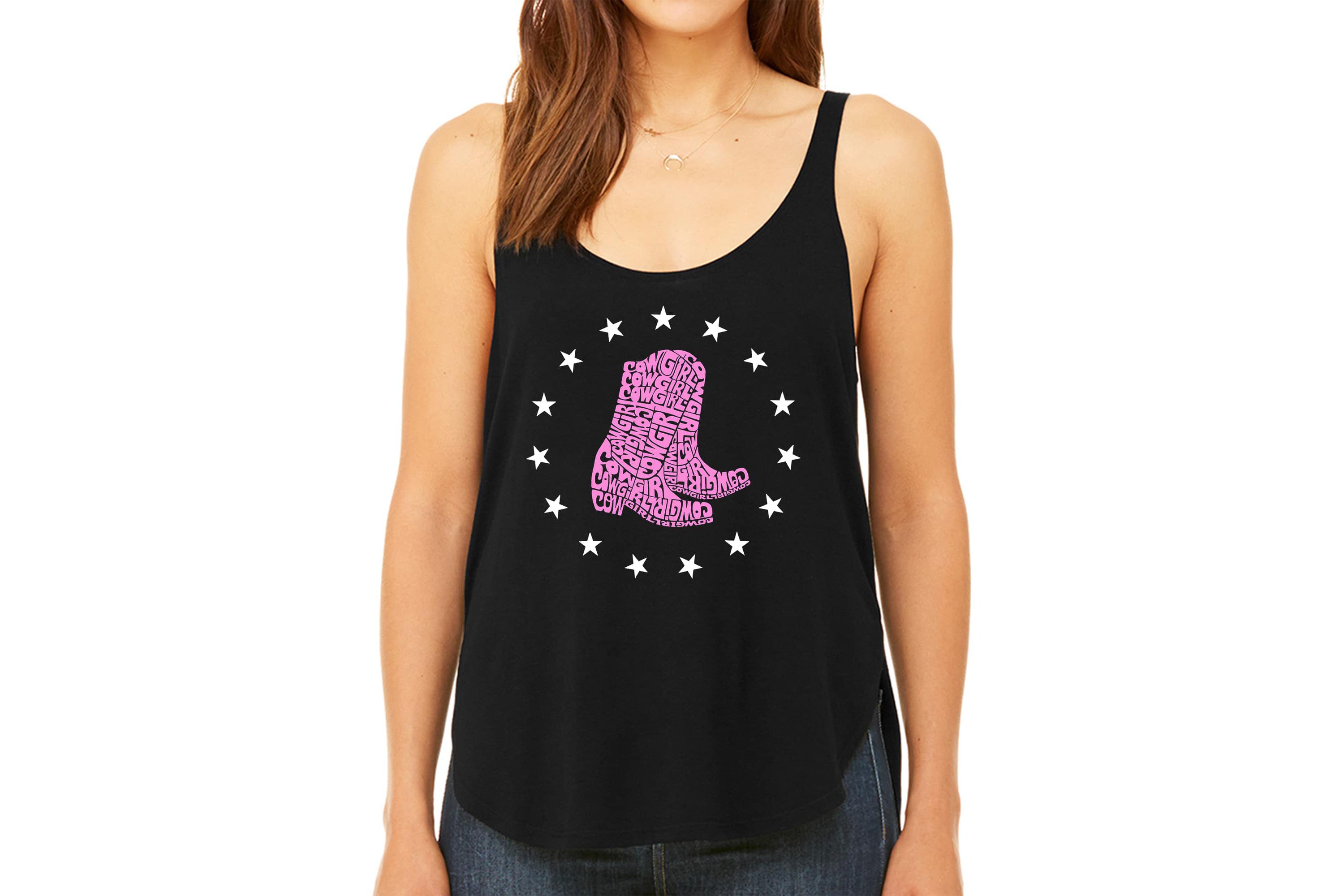 Cowgirl Boots - Womens Premium Word Art Flowy Tank Top