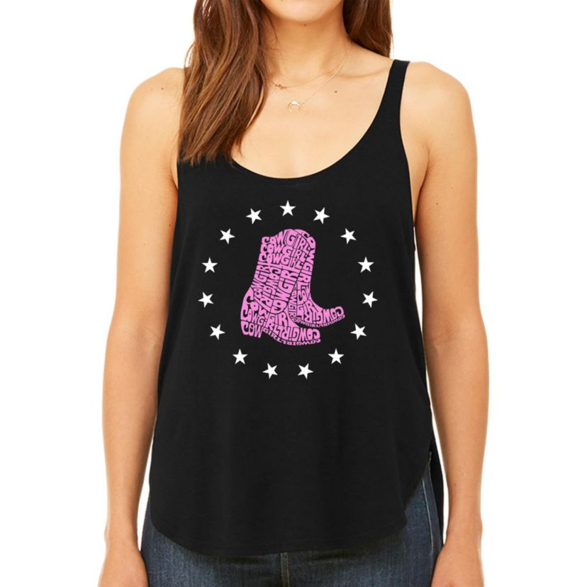 Cowgirl Boots - Womens Premium Word Art Flowy Tank Top