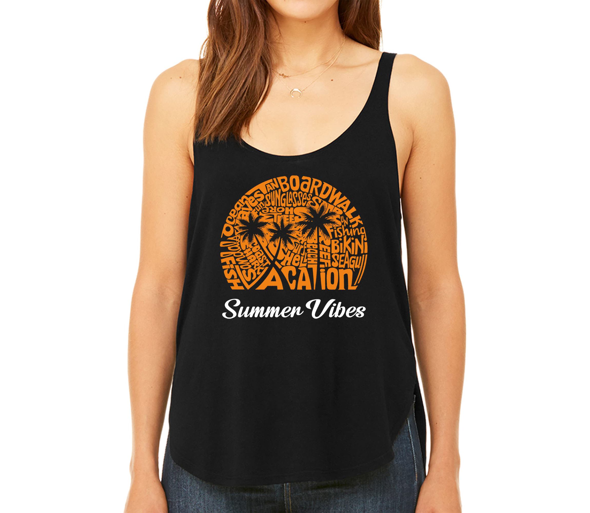 Summer Vibes - Womens Premium Word Art Flowy Tank Top