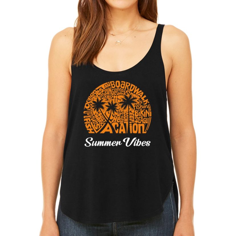 Summer Vibes - Womens Premium Word Art Flowy Tank Top