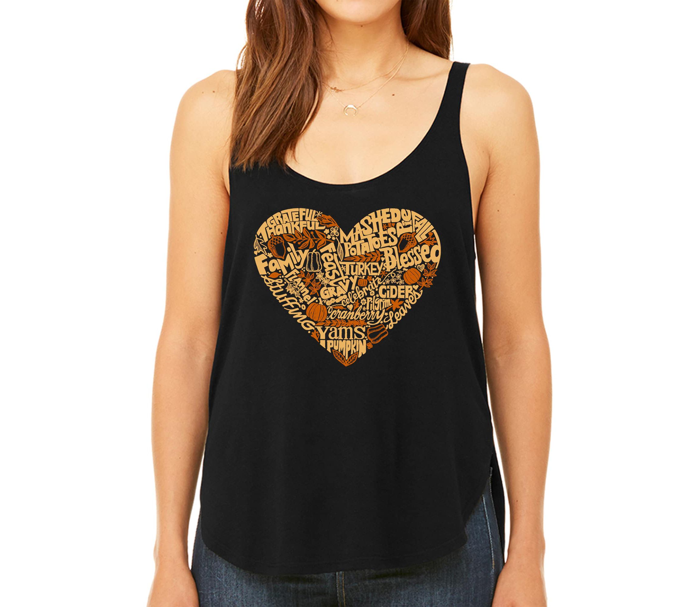 Thanksgiving Heart - Womens Premium Word Art Flowy Tank Top