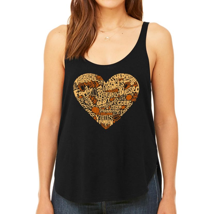 Thanksgiving Heart - Womens Premium Word Art Flowy Tank Top