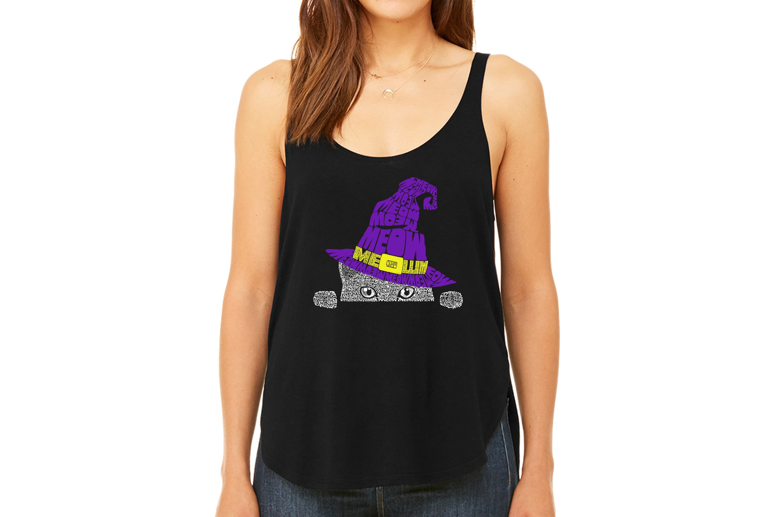 Peeking Witch Cat - Womens Premium Word Art Flowy Tank Top