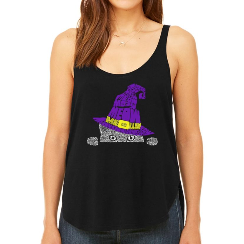 Peeking Witch Cat - Womens Premium Word Art Flowy Tank Top