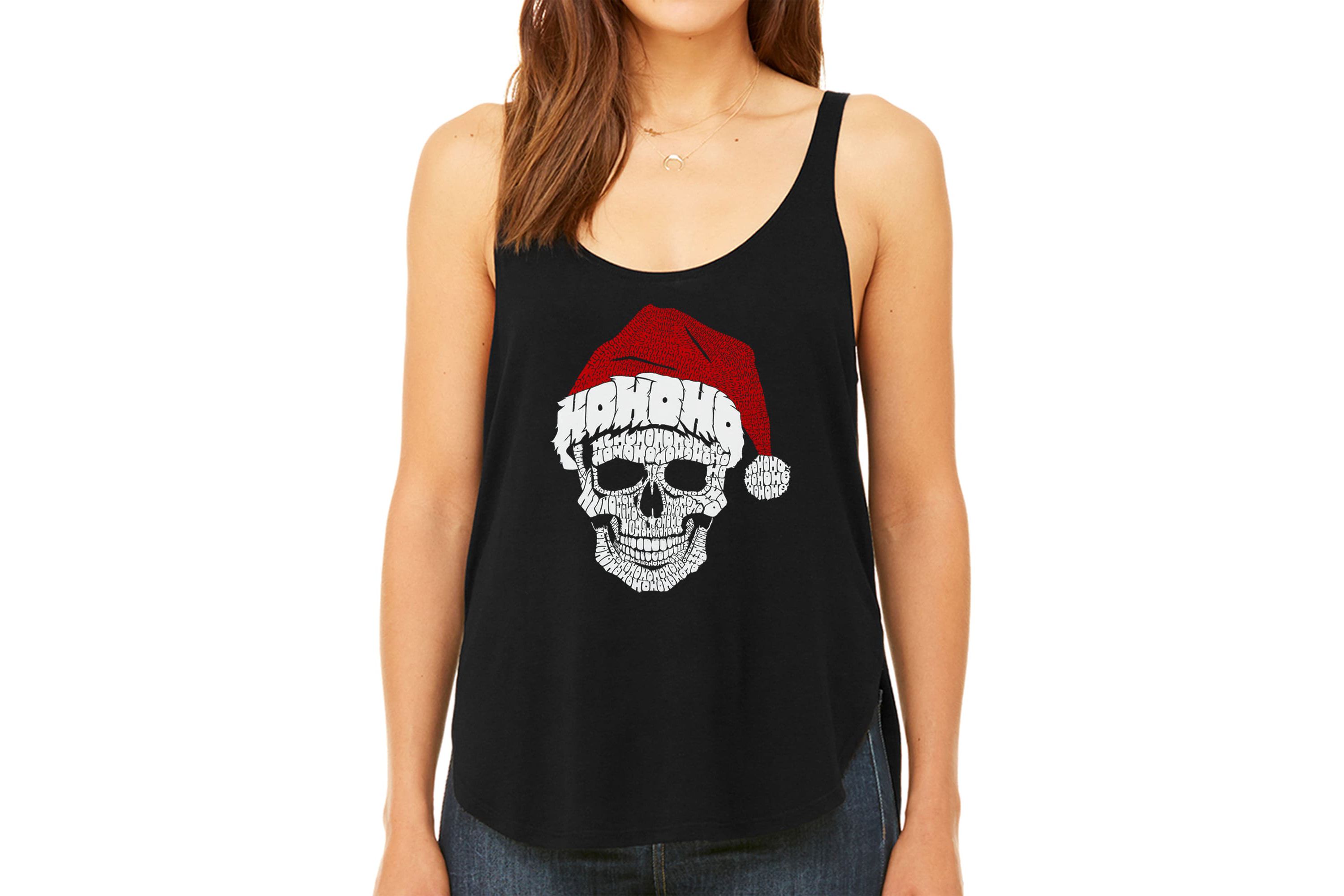 Santa Skull - Womens Premium Word Art Flowy Tank Top