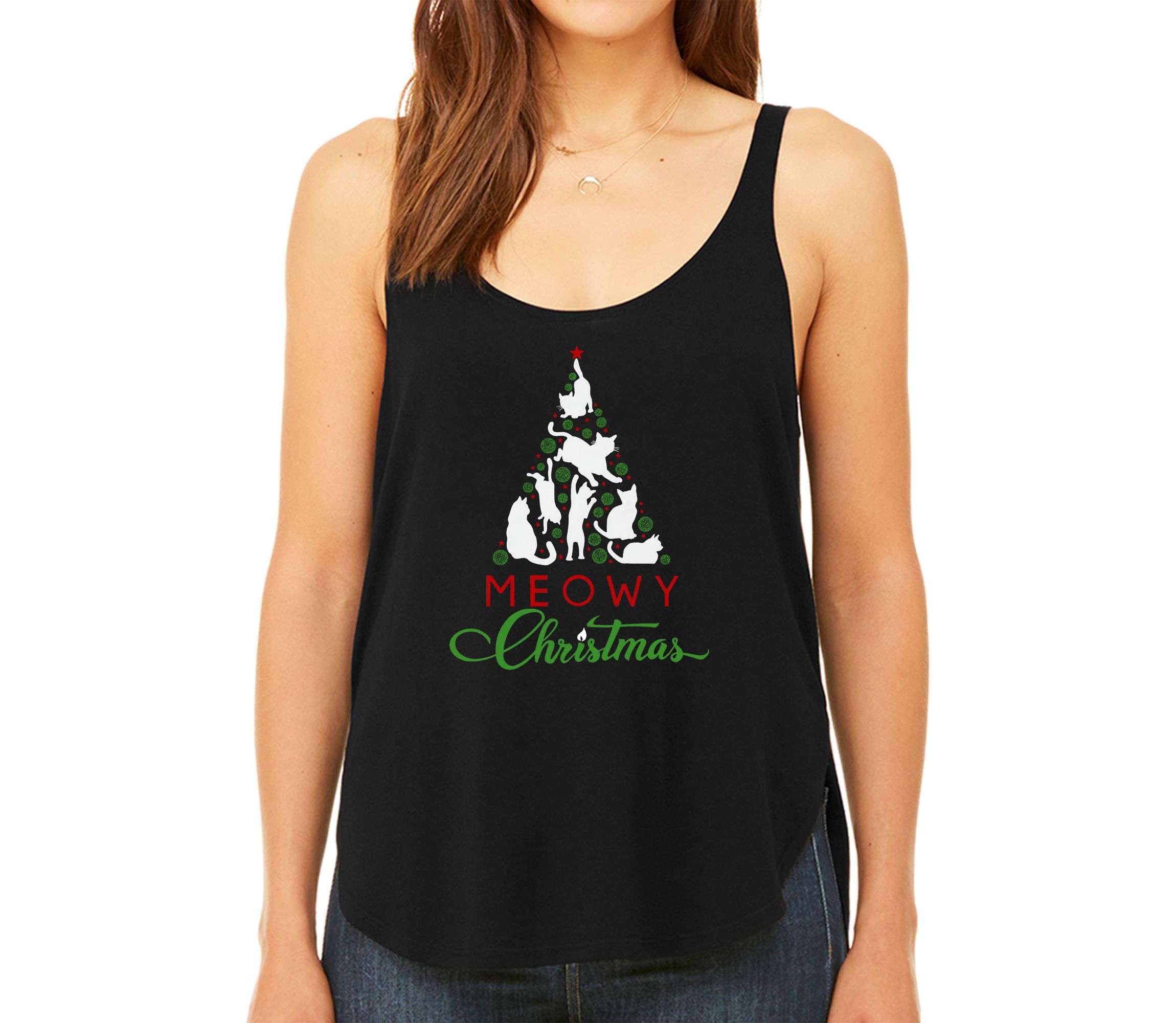 Meowy Christmas Tree - Womens Premium Word Art Flowy Tank Top