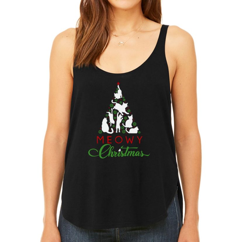 Meowy Christmas Tree - Womens Premium Word Art Flowy Tank Top