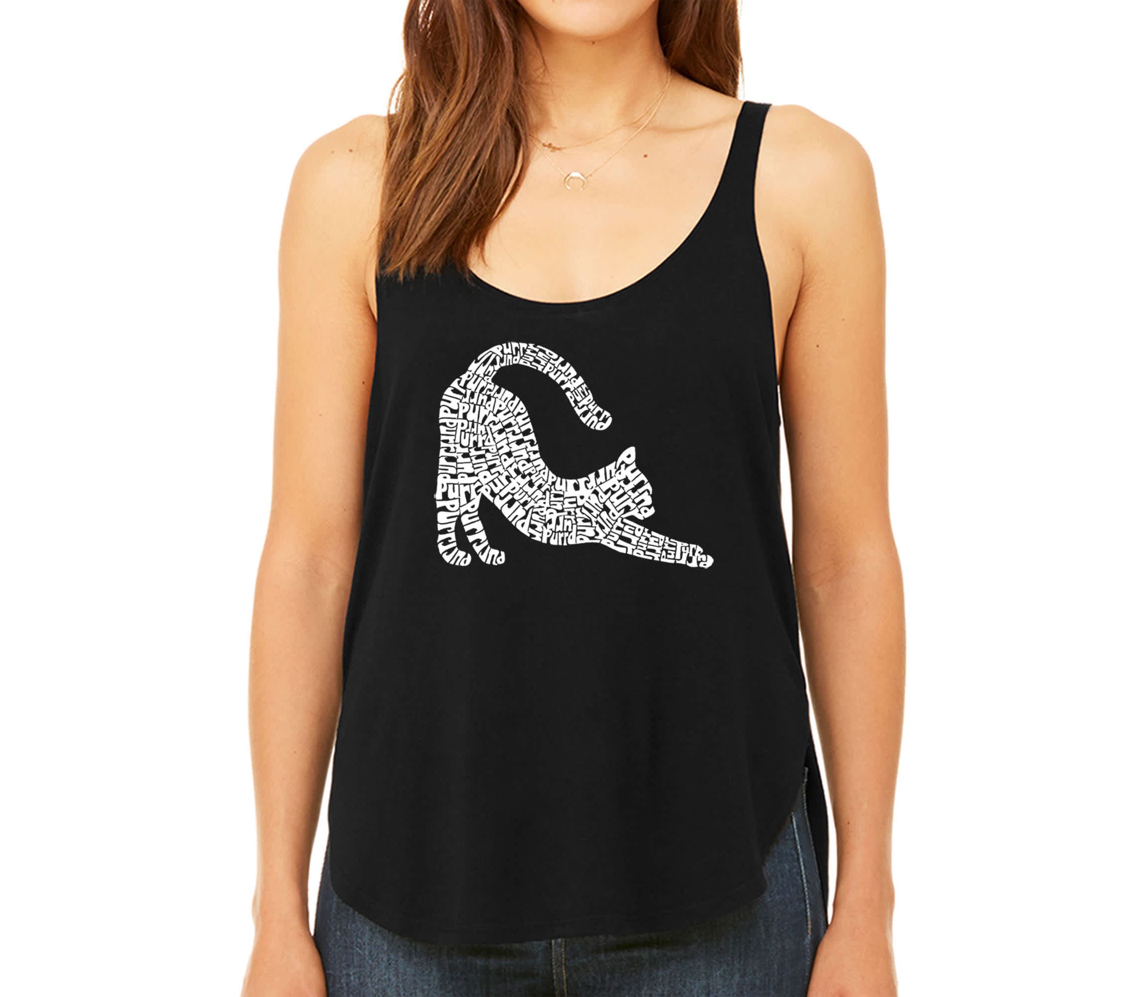 Stretching Cat - Womens Premium Word Art Flowy Tank Top