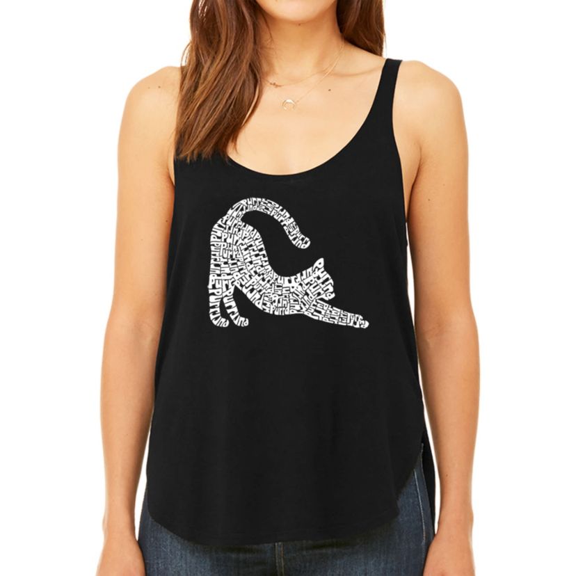 Stretching Cat - Womens Premium Word Art Flowy Tank Top