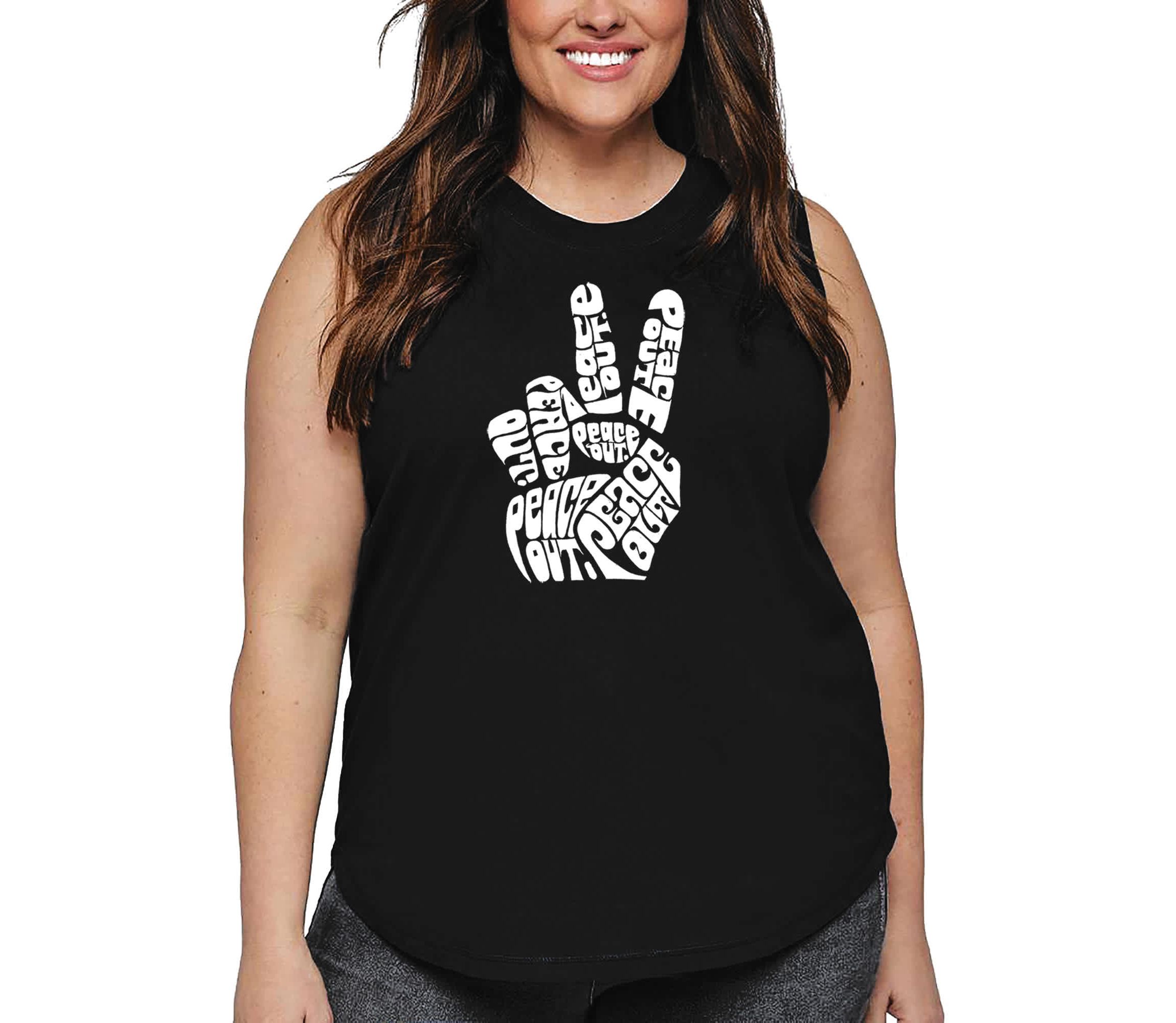 Womens Plus Size Word Art Tank Top - Peace Out