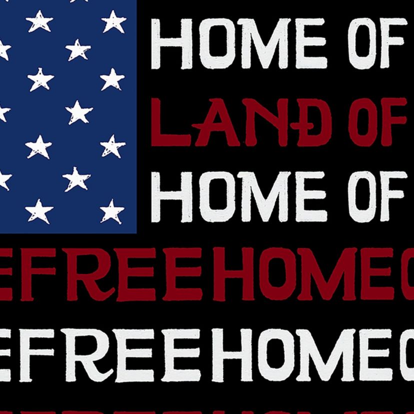 Womens Plus Size Word Art T-shirt - Land of the Free American Flag