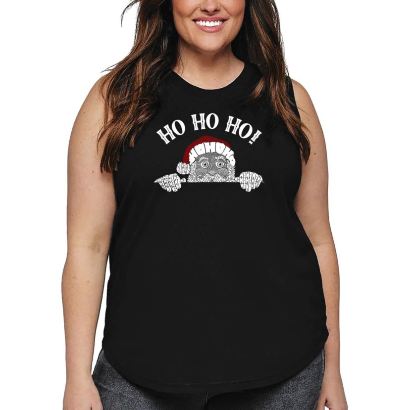 Peeking Santa - Womens Plus Size Word Art Tank Top