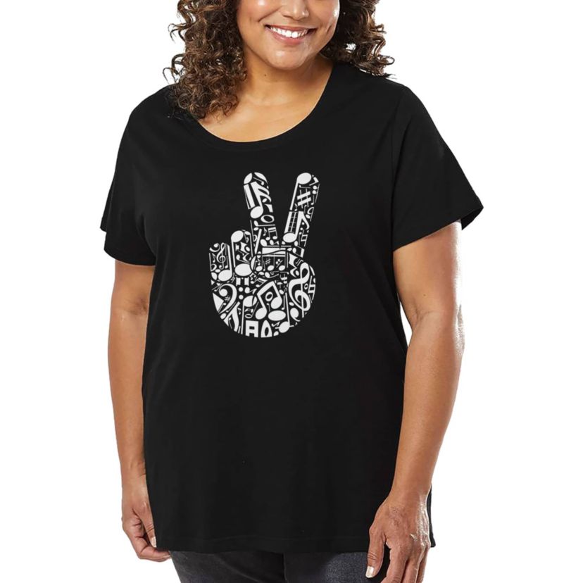 Peace Finger Notes - Womens Plus Size Word Art T-Shirt