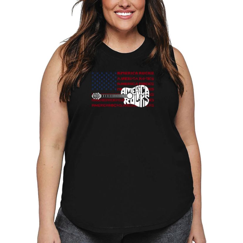 America Rocks - Womens Plus Size Word Art Tank Top