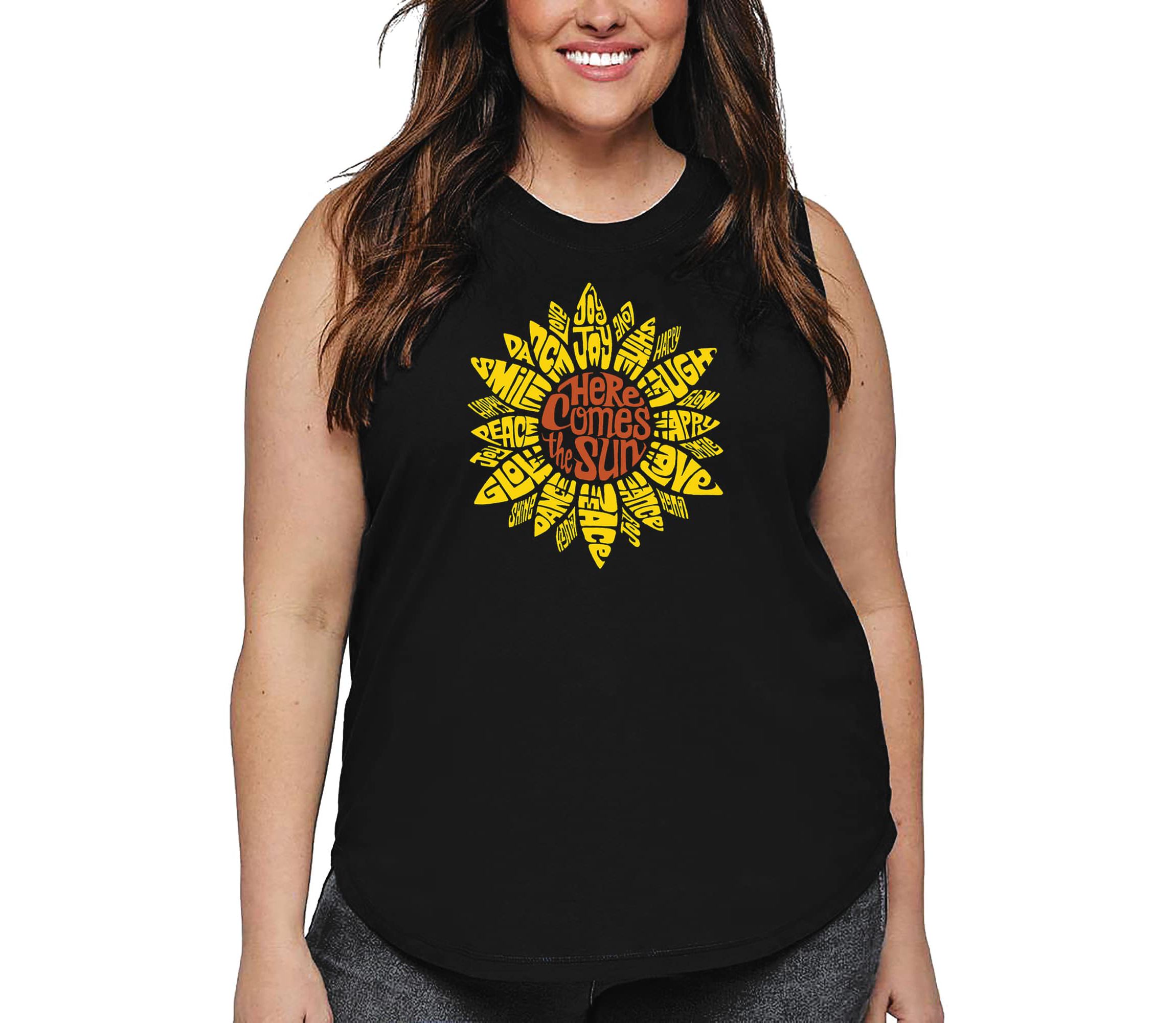 Womens Plus Size Word Art Tank Top - Sunflower