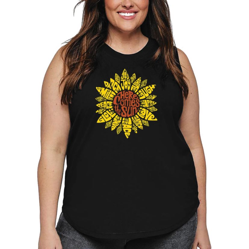 Womens Plus Size Word Art Tank Top - Sunflower