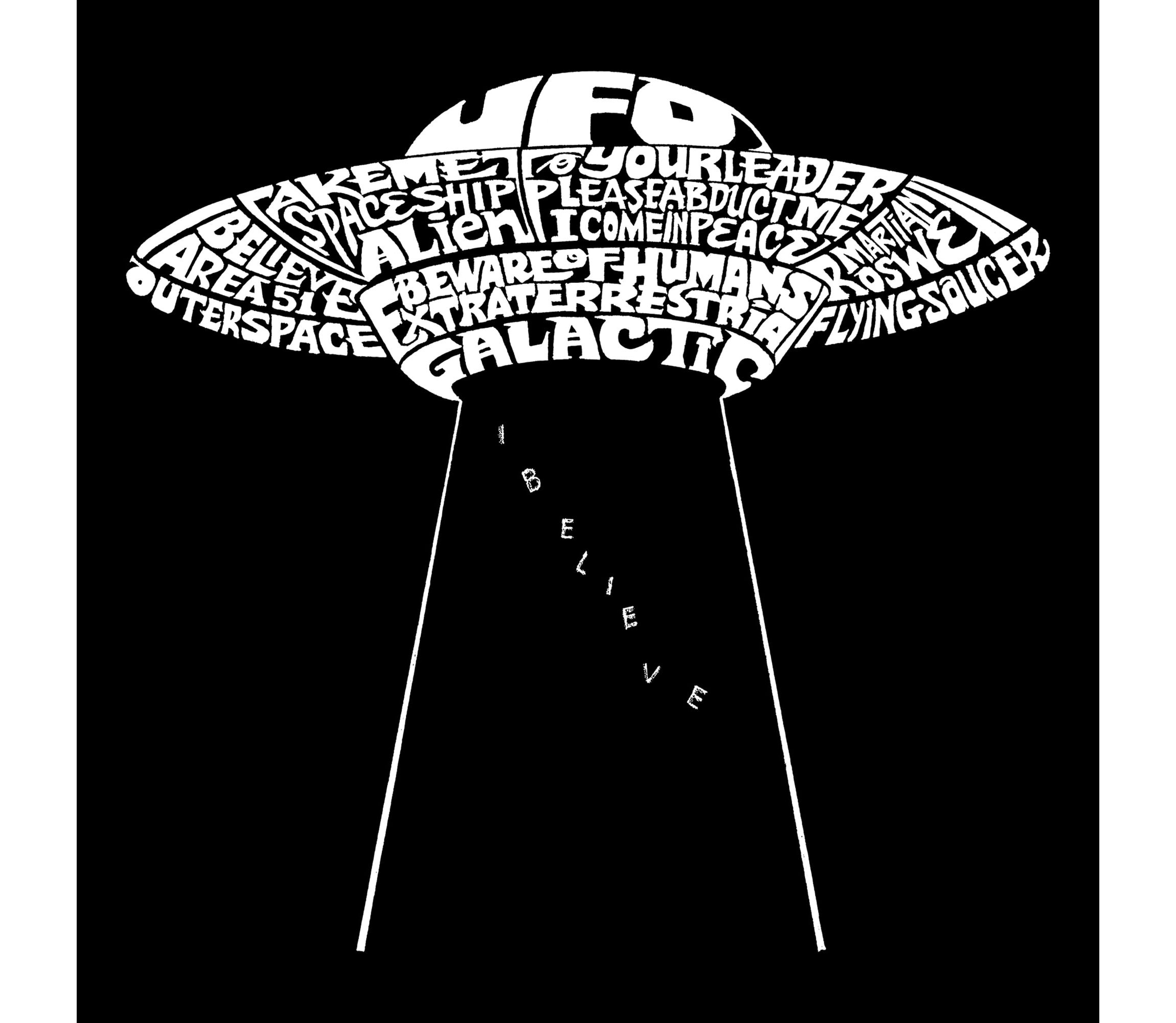 Womens Plus Size Word Art V-Neck - Flying Saucer UFO