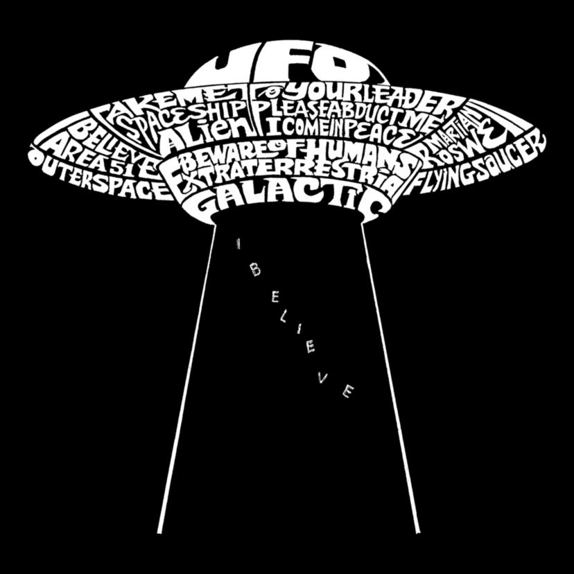 Womens Plus Size Word Art V-Neck - Flying Saucer UFO