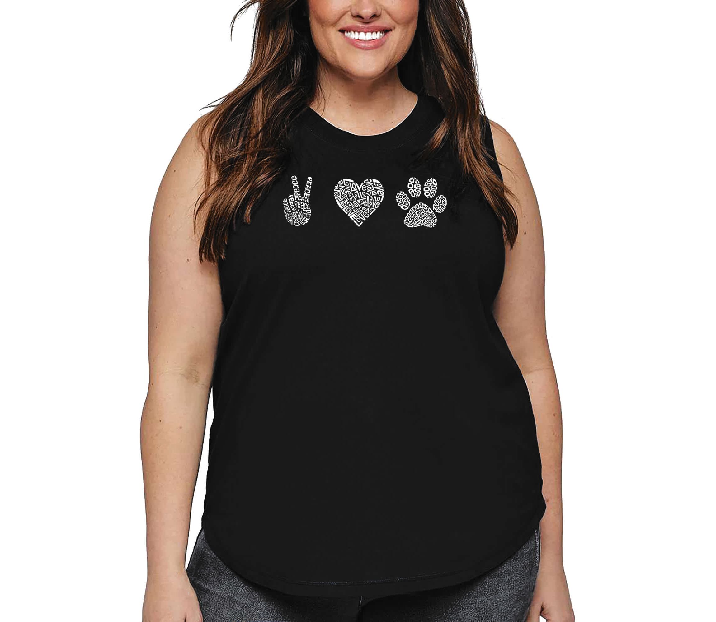 Womens Plus Size Word Art Tank Top - Peace Love Dogs
