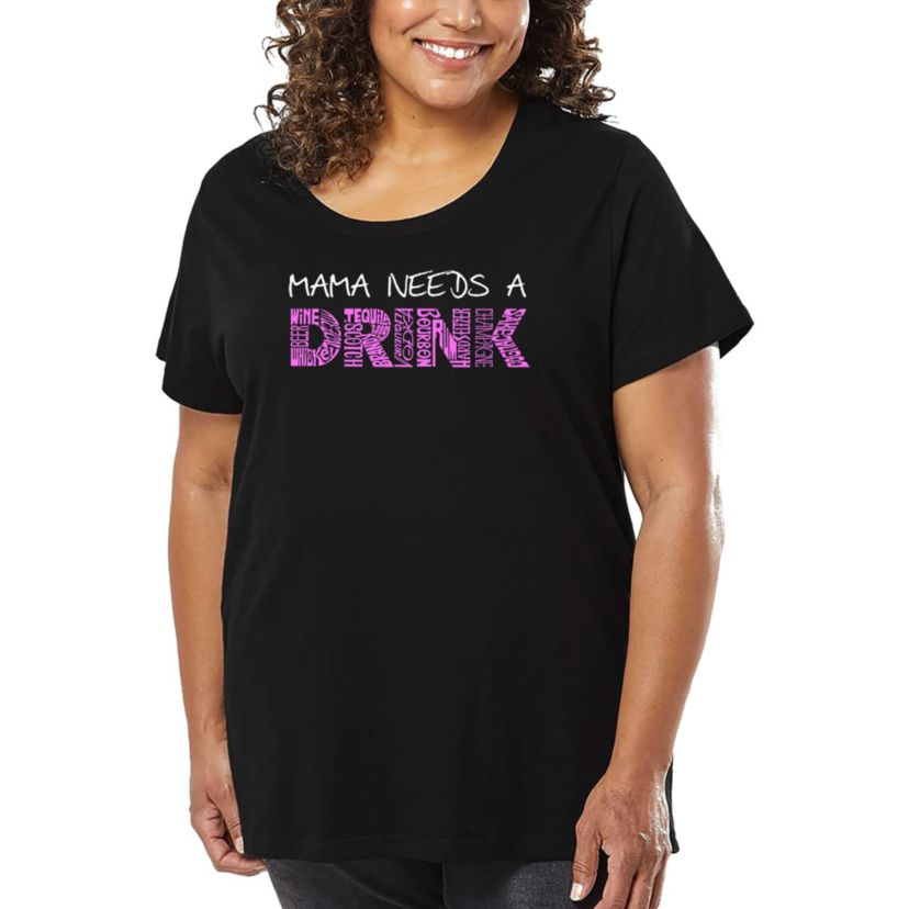 Womens Plus Size Word Art T-shirt - Mama Needs a Drink