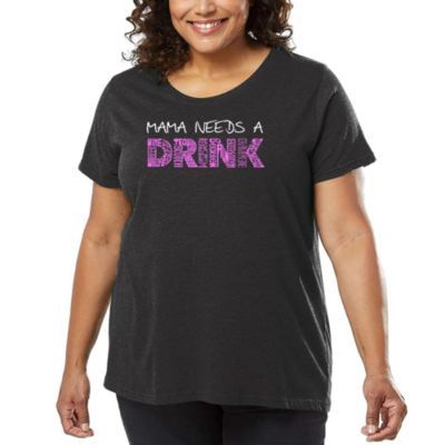 LA Pop Art Women's Plus Size Word Art T-shirt - Mama Needs a Drink, Grey, 4X