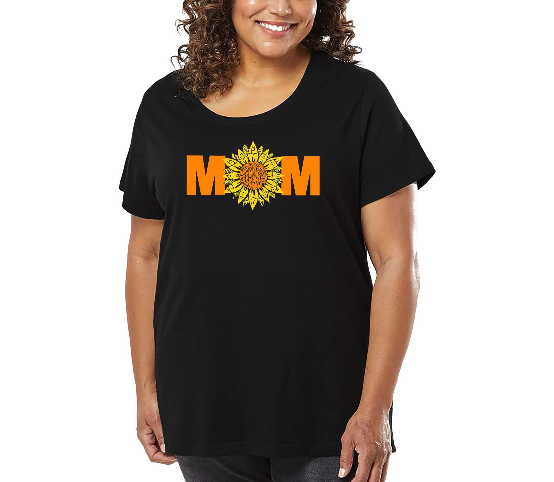 Womens Plus Size Word Art T-shirt - Mom Sunflower