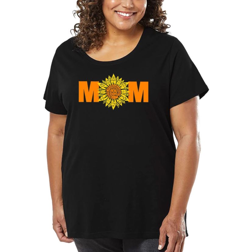 Womens Plus Size Word Art T-shirt - Mom Sunflower