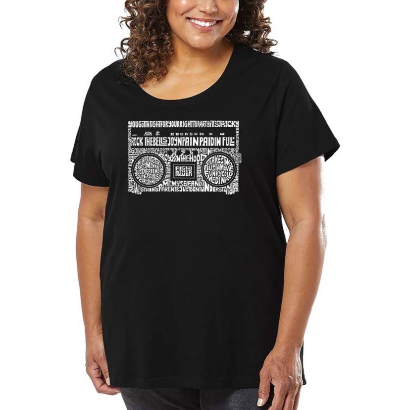 Womens Plus Size Word Art T-shirt - Greatest Rap Hits of The 1980s