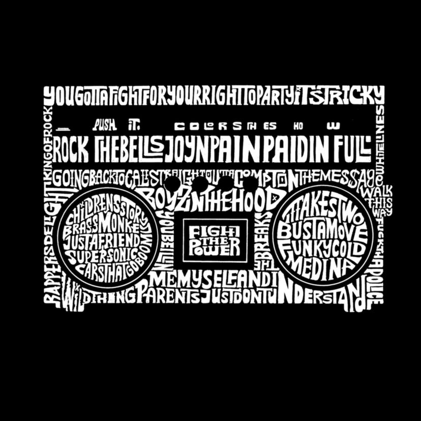 Womens Plus Size Word Art T-shirt - Greatest Rap Hits of The 1980s