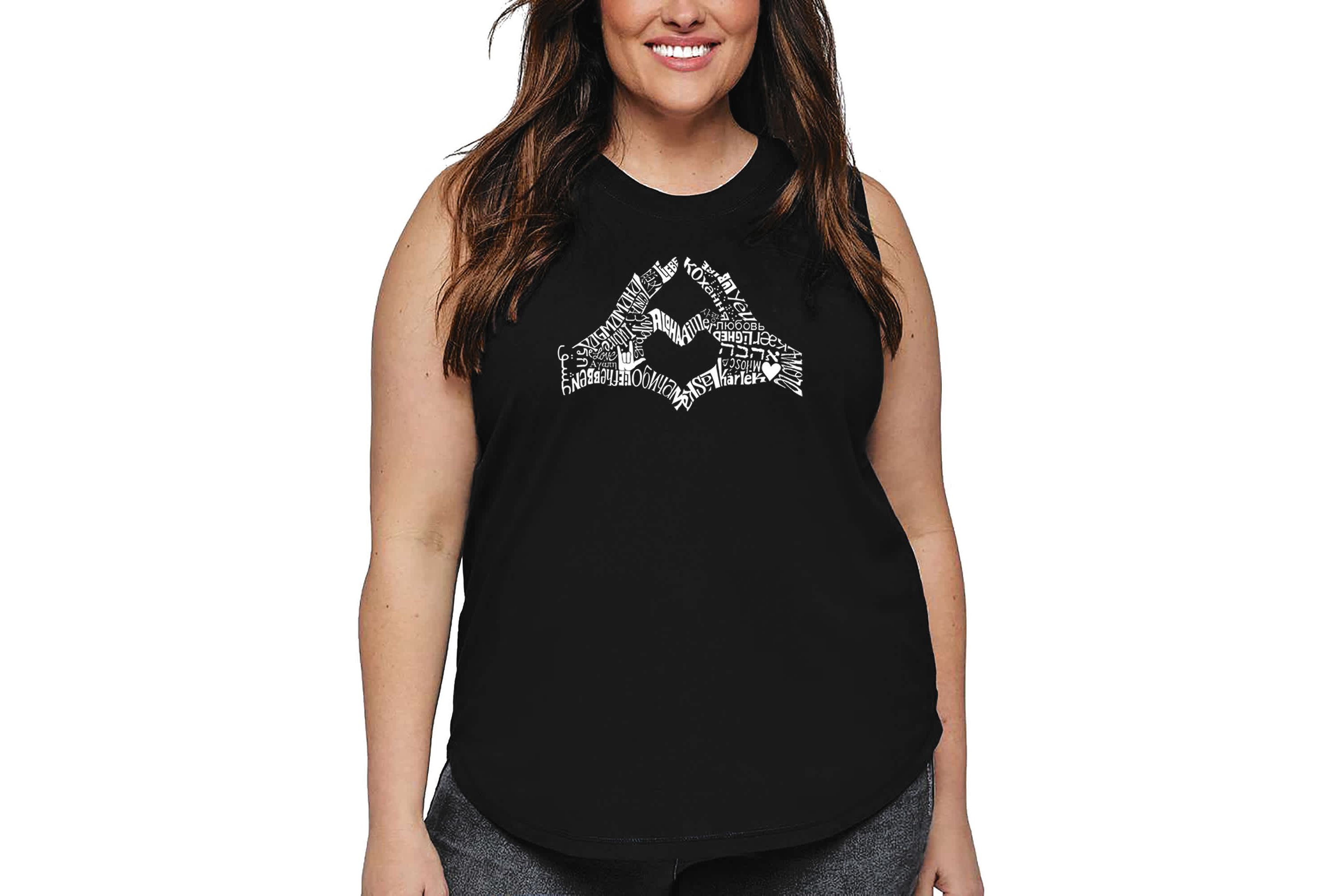 Womens Plus Size Word Art Tank Top - Finger Heart