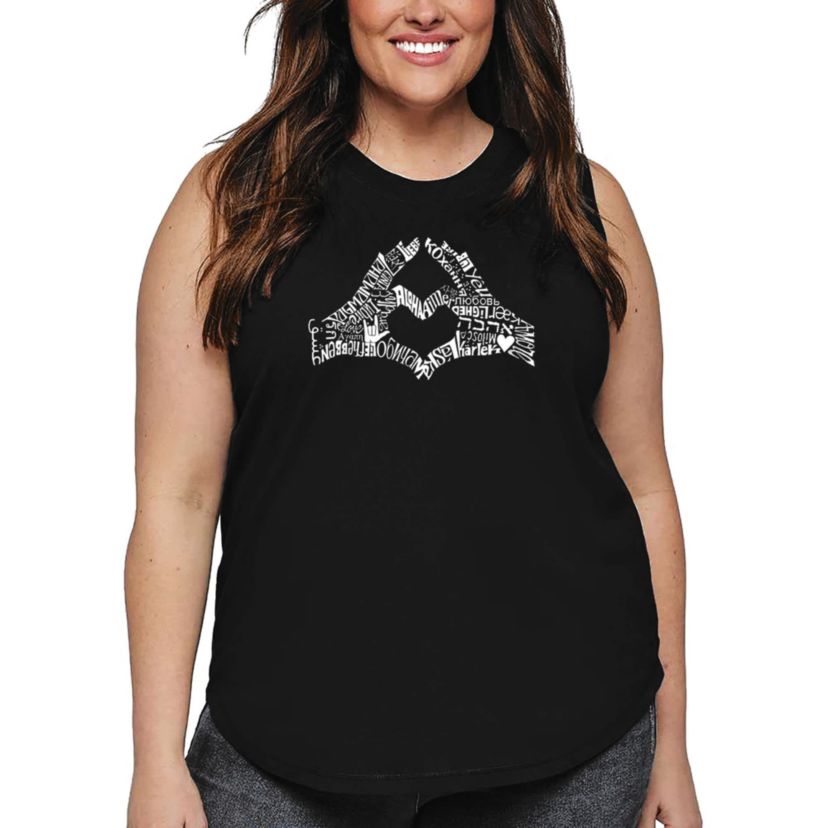 Womens Plus Size Word Art Tank Top - Finger Heart