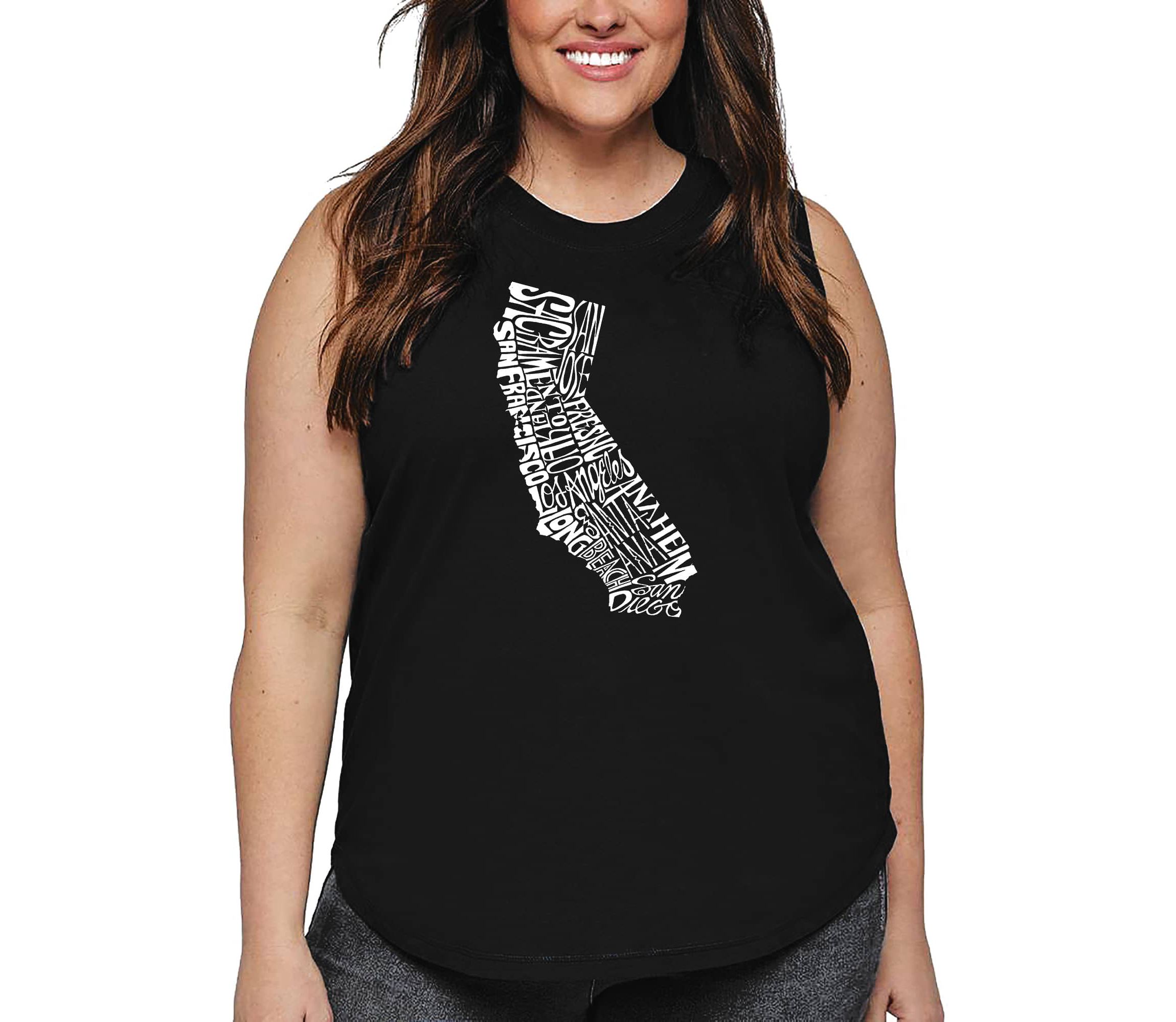 Womens Plus Size Word Art Tank Top - California State