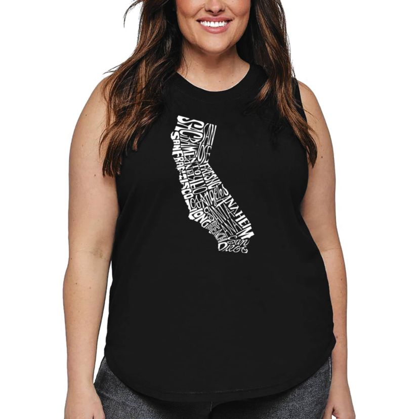 Womens Plus Size Word Art Tank Top - California State