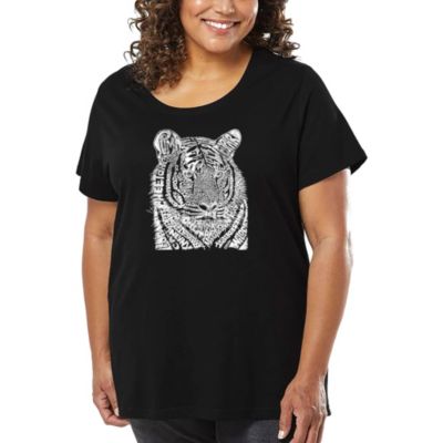 LA Pop Art Women's Plus Size Word Art T-shirt - Big Cats, Black, 4X