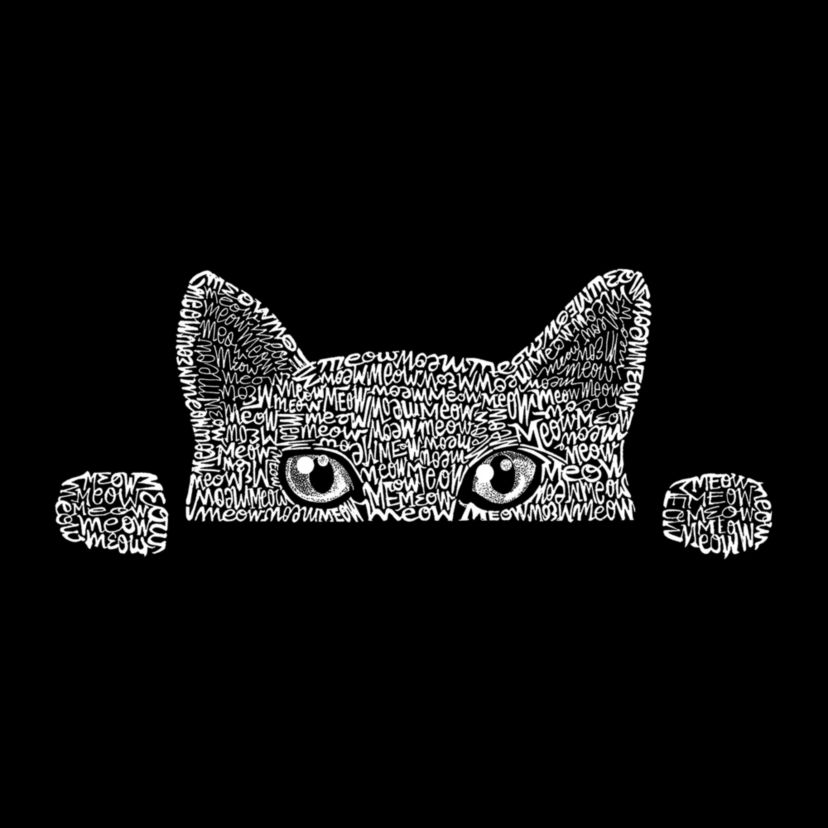 Womens Plus Size Word Art T-shirt - Peeking Cat