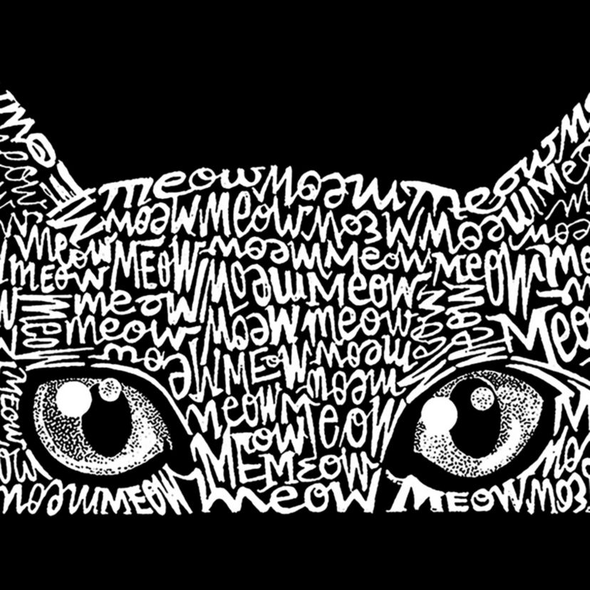 Womens Plus Size Word Art T-shirt - Peeking Cat