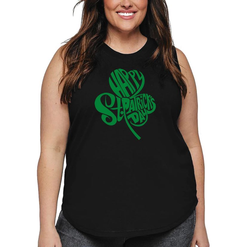 Womens Plus Size Word Art Tank Top - St. Patricks Day Shamrock