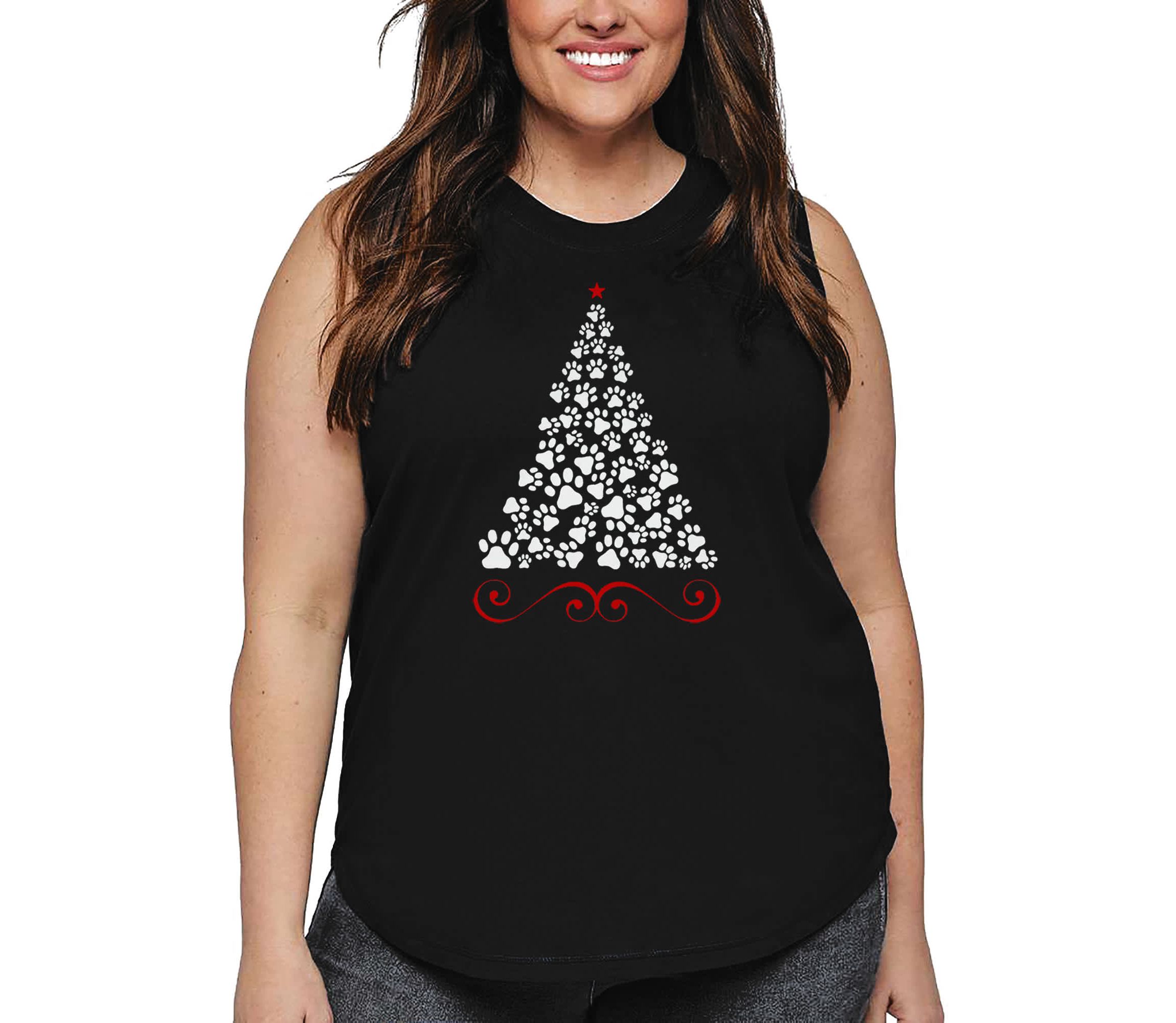 Paw Christmas Tree - Womens Plus Size Word Art Tank Top