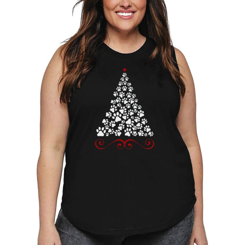 Paw Christmas Tree - Womens Plus Size Word Art Tank Top