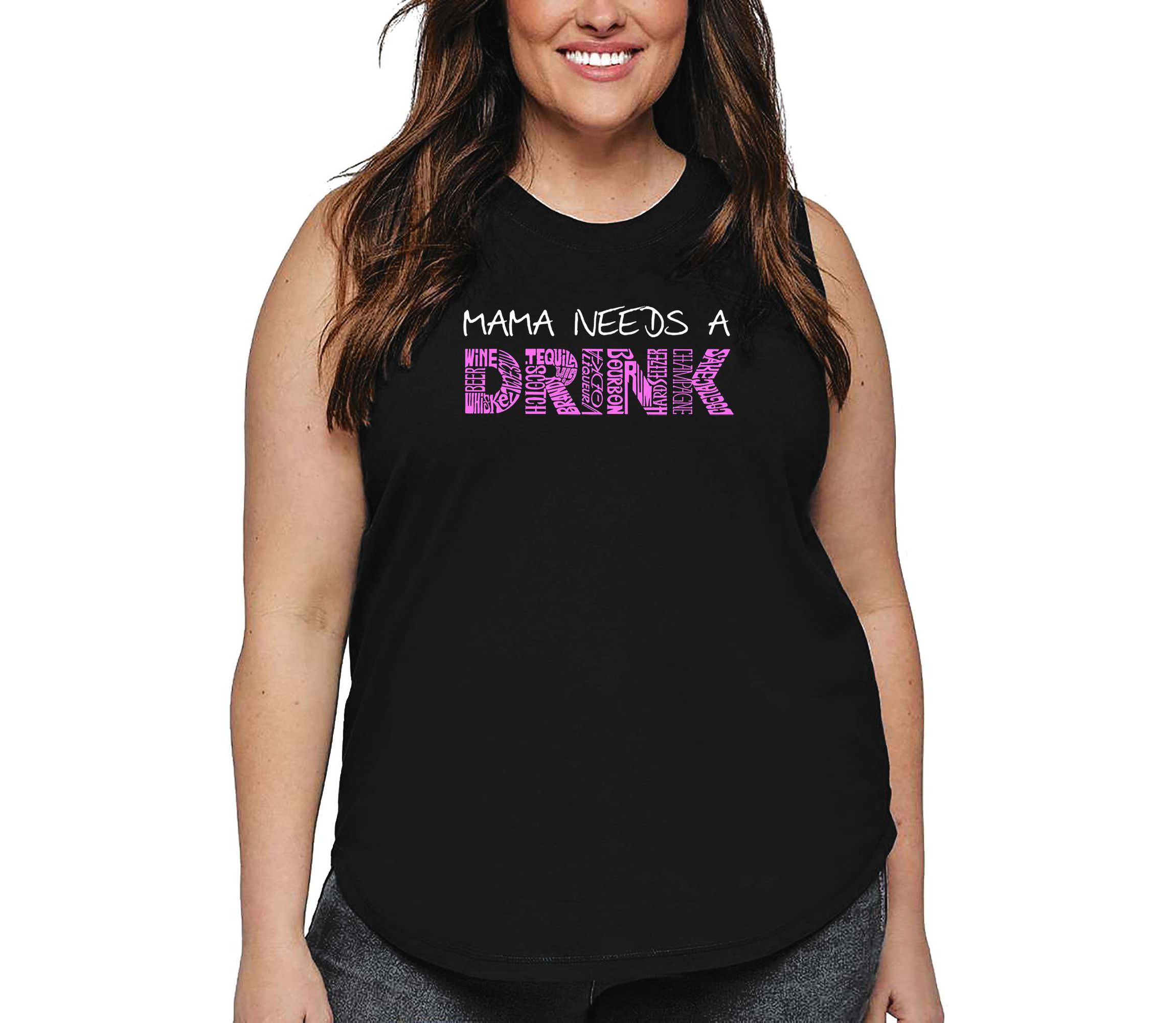 Womens Plus Size Word Art Tank Top - Mama Needs a Drink