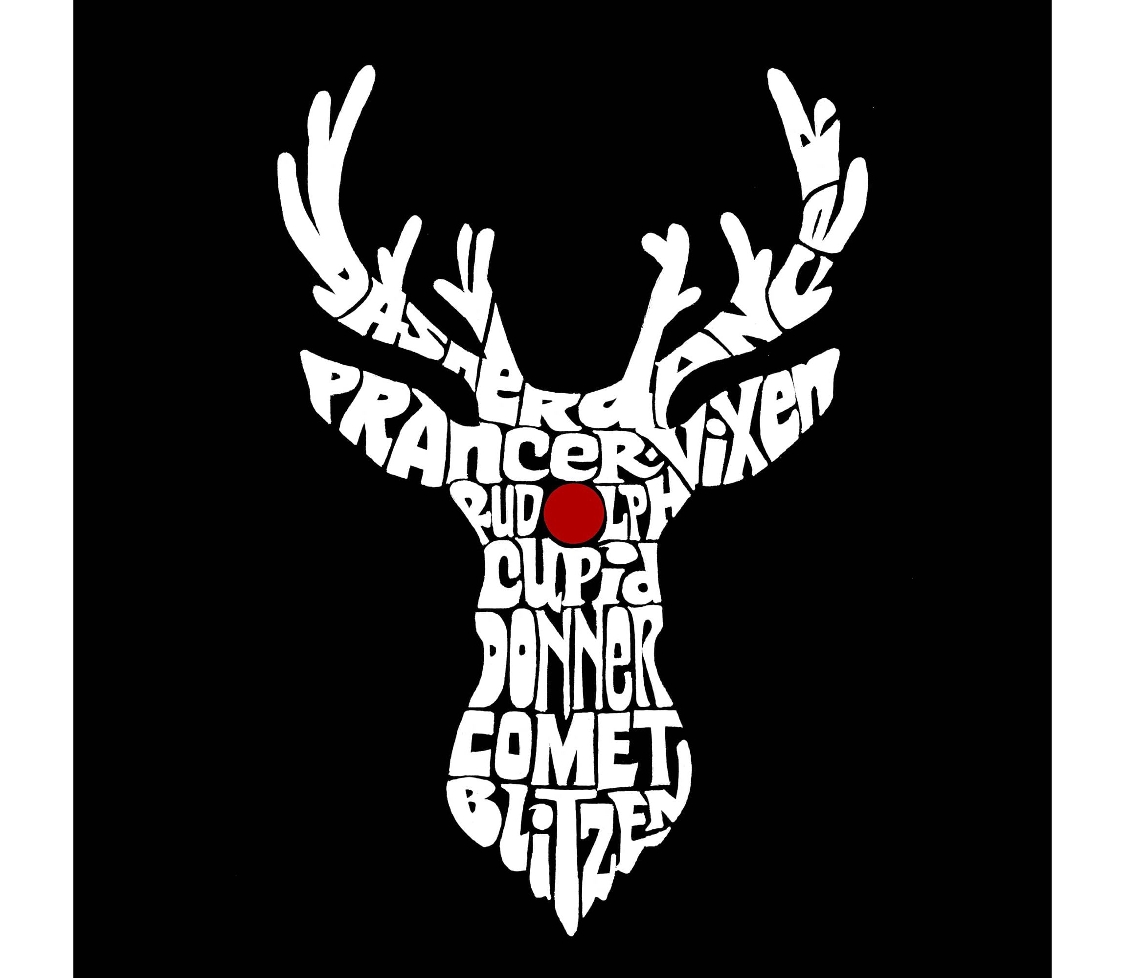 Womens Plus Size Word Art V-Neck - Santas Reindeer