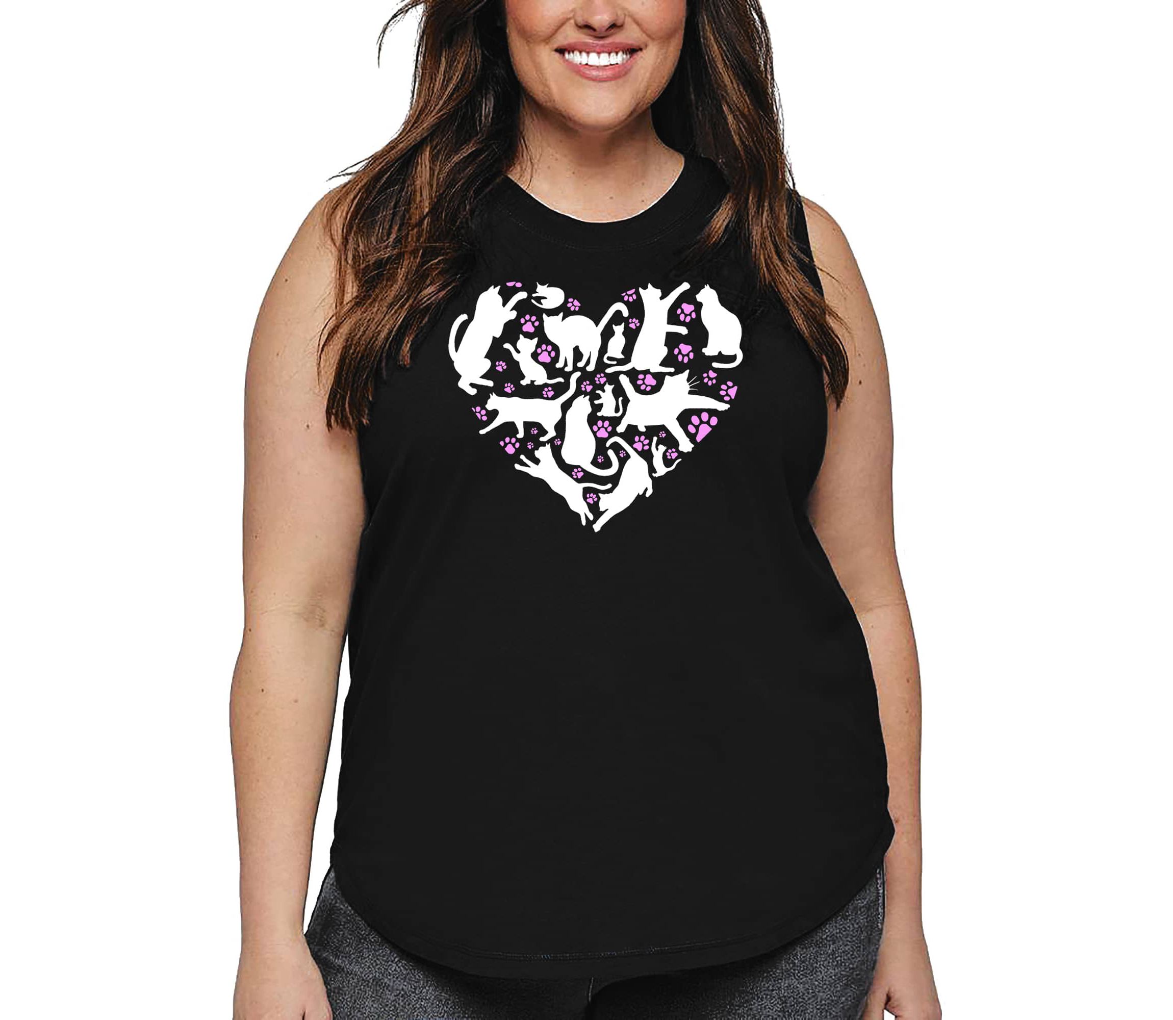 Cat Heart - Womens Plus Size Word Art Tank Top