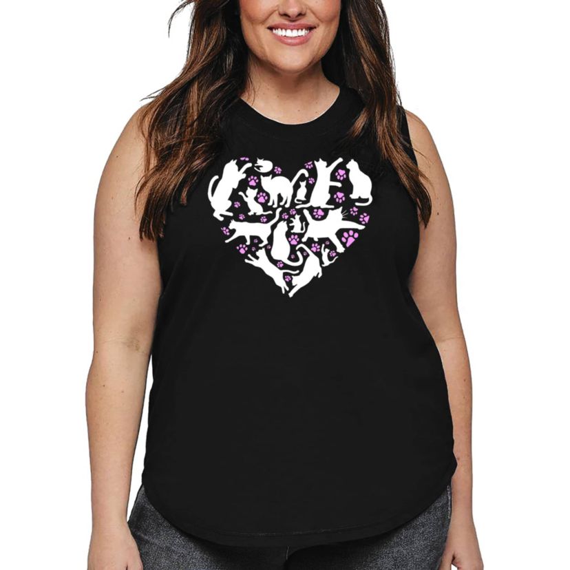 Cat Heart - Womens Plus Size Word Art Tank Top