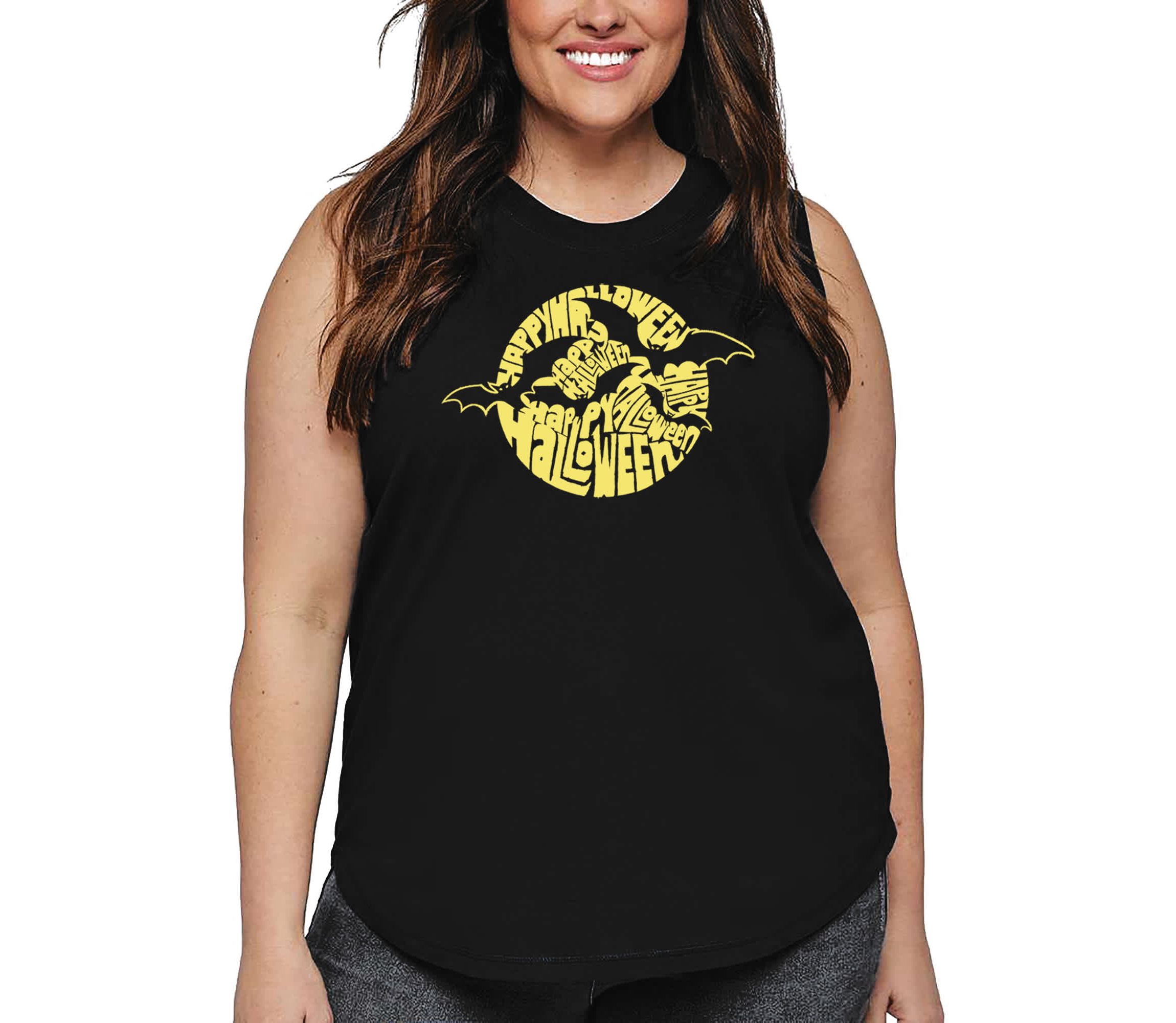 Womens Plus Size Word Art Tank Top - Halloween Bats