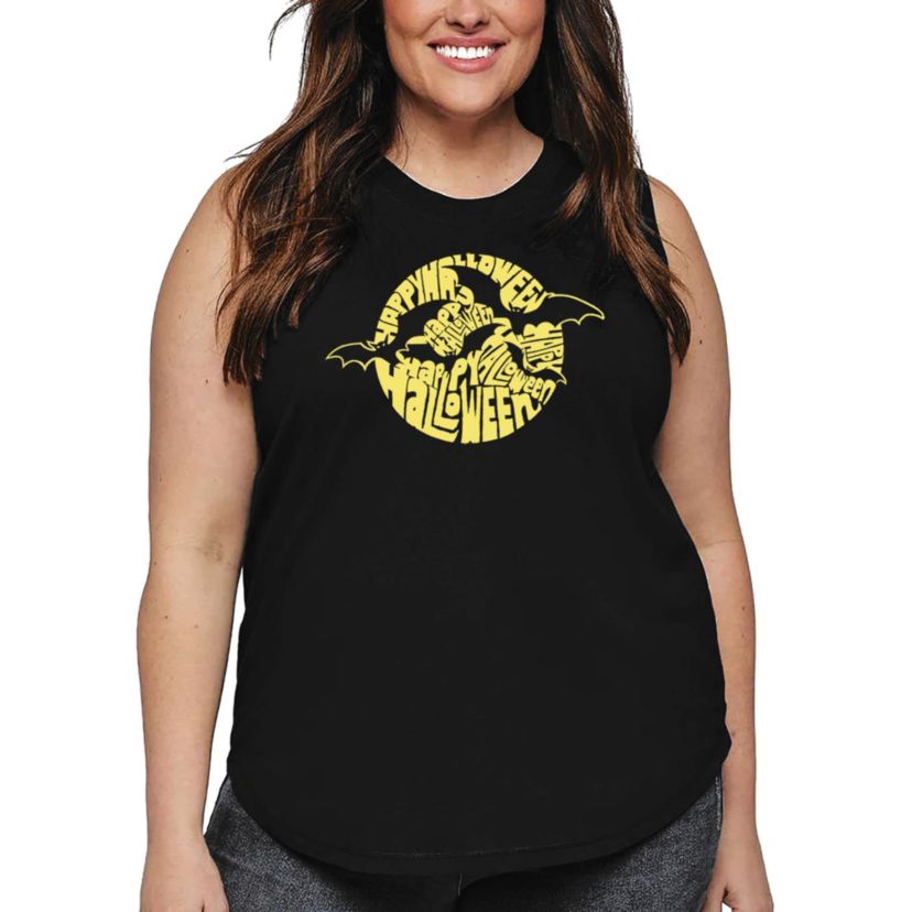 Womens Plus Size Word Art Tank Top - Halloween Bats