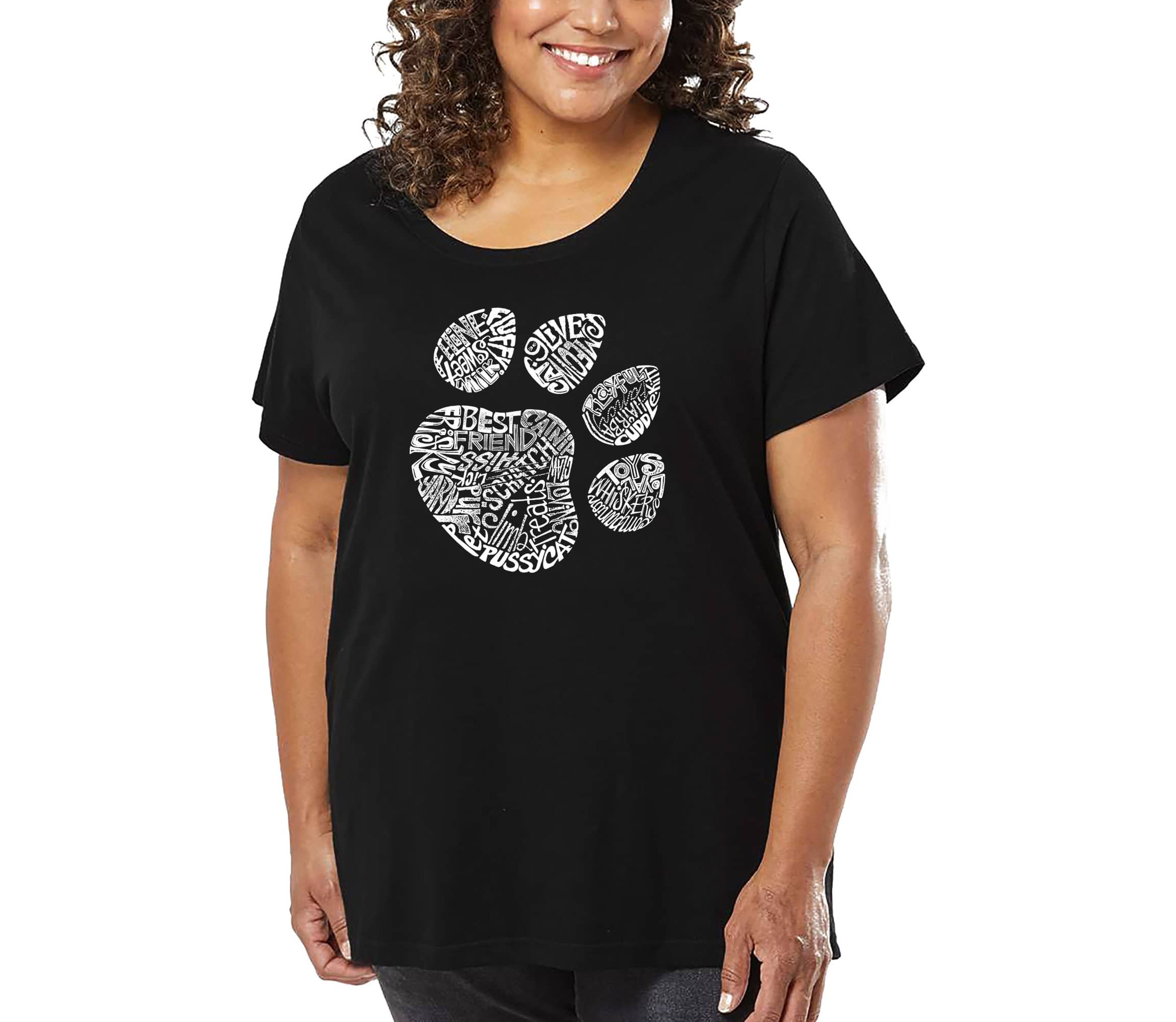 Womens Plus Size Word Art T-shirt - Cat Paw