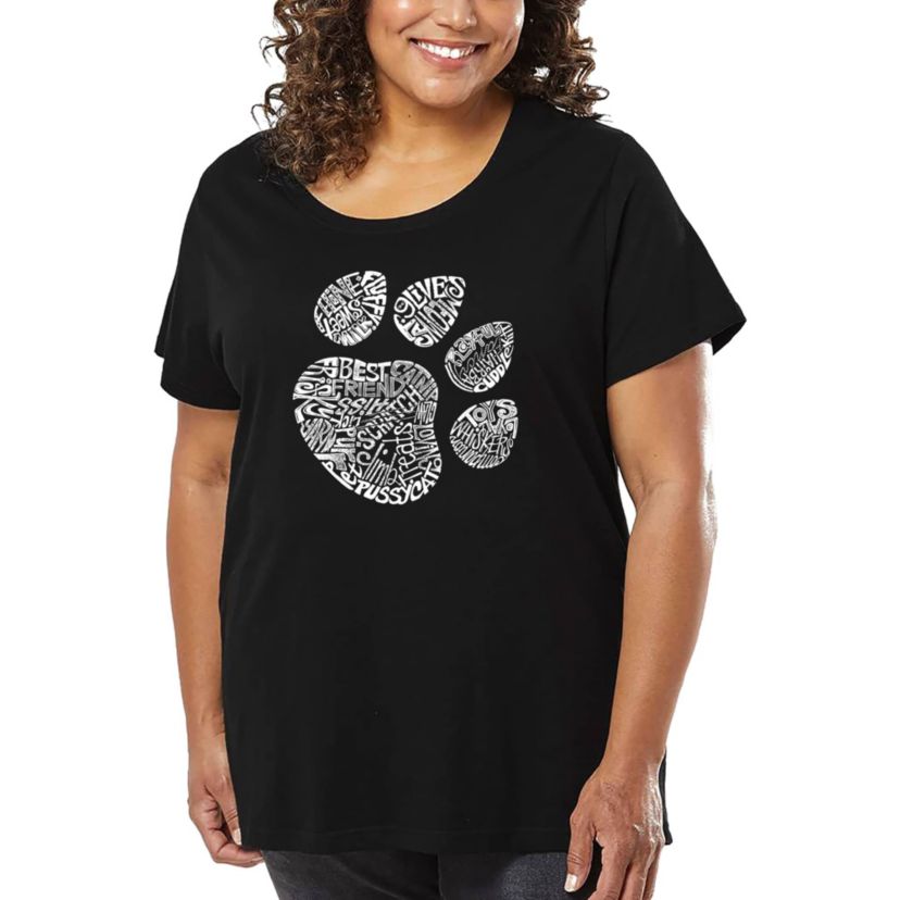 Womens Plus Size Word Art T-shirt - Cat Paw