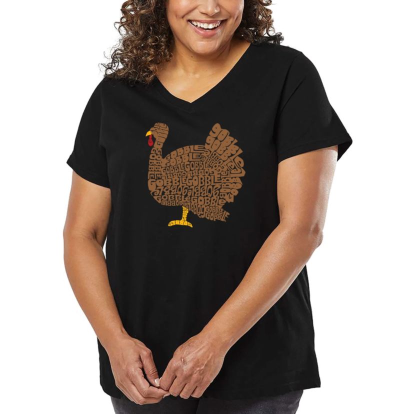 Thanksgiving - Womens Plus Size Word Art V-Neck