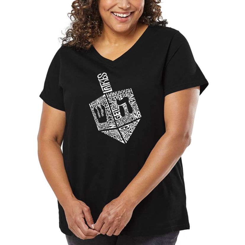 Hanukkah Dreidel - Womens Plus Size Word Art V-Neck